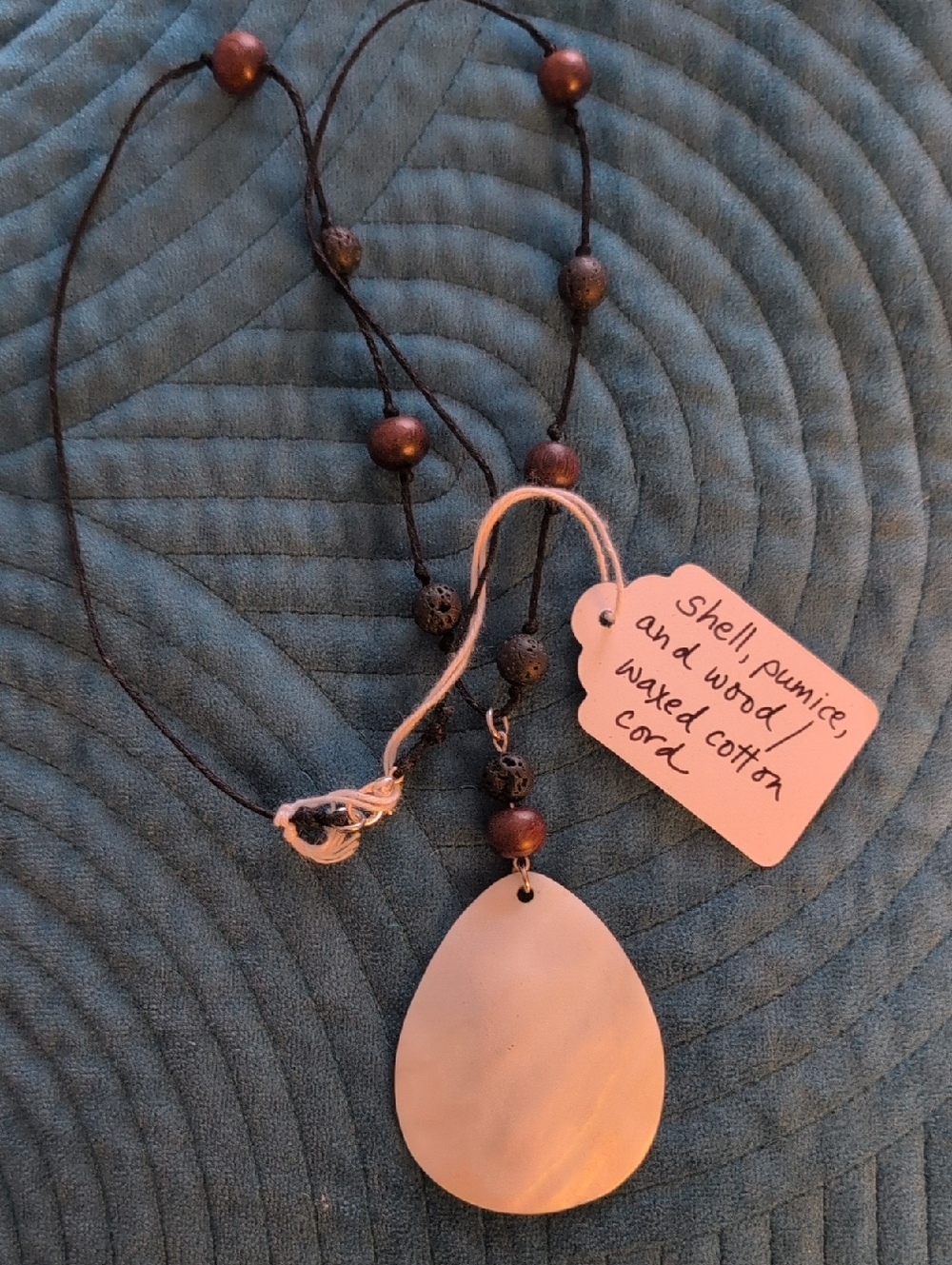 Natural Cream Shell Pendant Necklace with Brown Accents